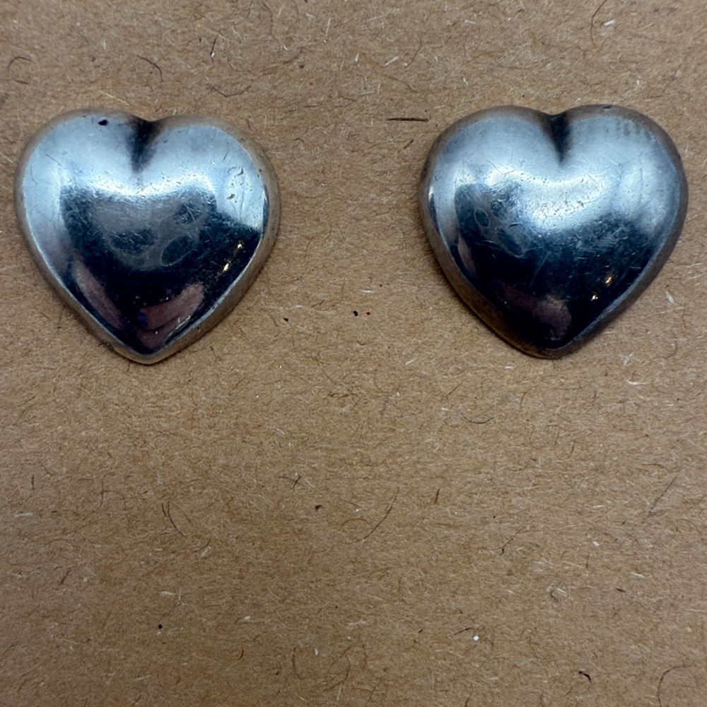 Vintage 925 Sterling Silver Puffy Heart Post Earrings